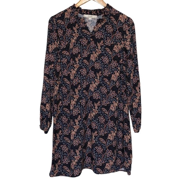 LOFT Dresses & Skirts - LOFT Floral Long Sleeve Mini Blue Maroon Dress SP